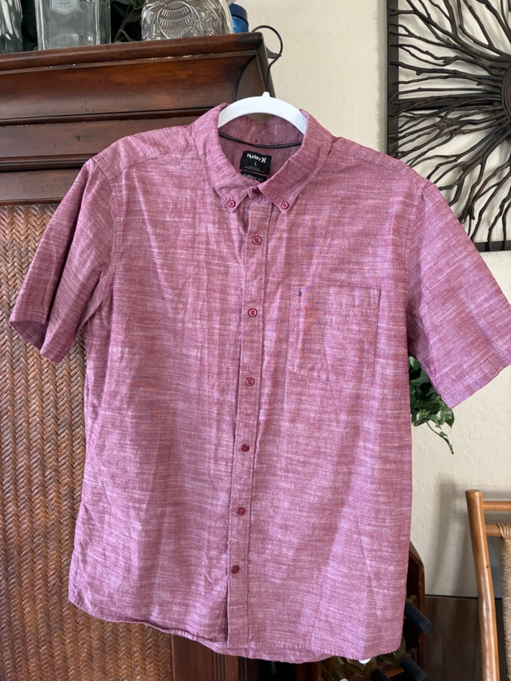 Hurley Men's Short-Sleeve Button-Down Shirt in Heathered Pink